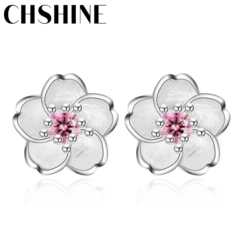 

CHSHINE 925 sterling silver Fashion women fungus ornaments romantic cherry small clean Earrings pink purple luxury jewelry