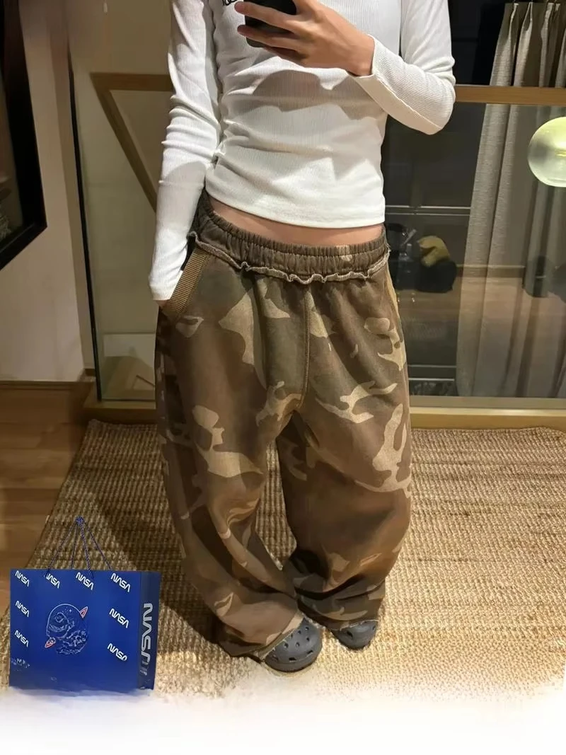 GG American Retro Y2K Hot Girl Camouflage Workwear Casual Pants Women Early Spring  New High Waist Loose Wide Leg Long Trousers