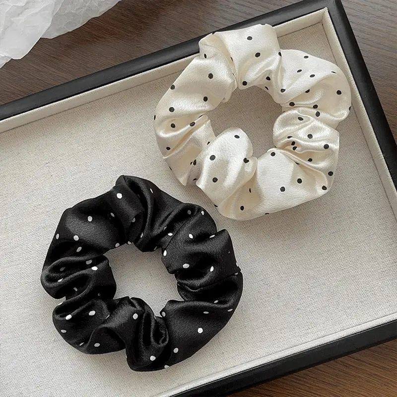 

New Polka Dot Black And White Scrunchies, Large Hair Bands Elegant Hair Rope Ties Ponytail Holder Headwear For Women