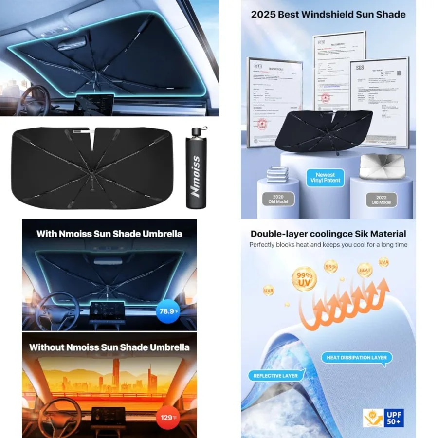 

Upgraded] Windshield Sun Shade Umbrella - [Vinyl Coating Heat Shield] Protect Car from Sun Rays Heat Damage Keep Cool and Prote