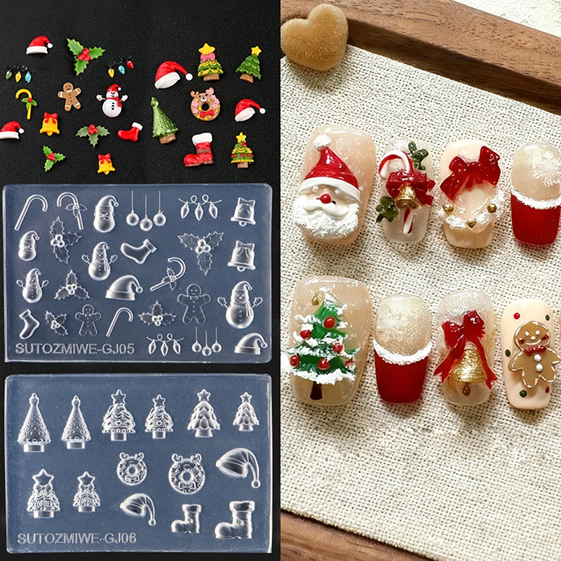 Image of 3D Silikon Nagel Form Für DIY Nail art Weihnachten Baum Schneemann Glocke Lebkuchen Mann Transparent Design Vorlage Maniküre Werkzeug