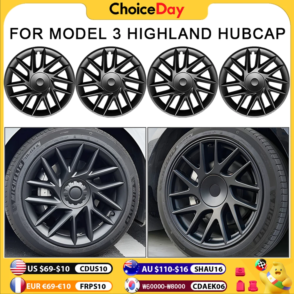 

4pcs HubCap For Tesla Model 3 Highland 2024 18 Inch Performance Wheel Cap Replacement Automobile Full Rim Cover Car Accessories