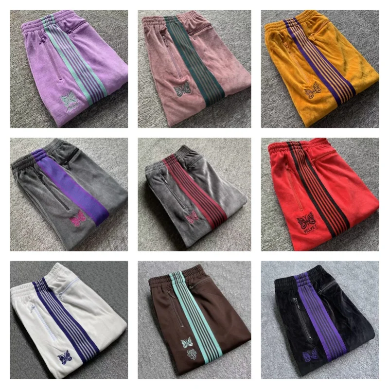 Winter Autumn Warm Stripe Embroidery AWGE Velvet Sweatpants Top Quality 1:1 Vintage Thick Fabric Mens Womens Sweatpants