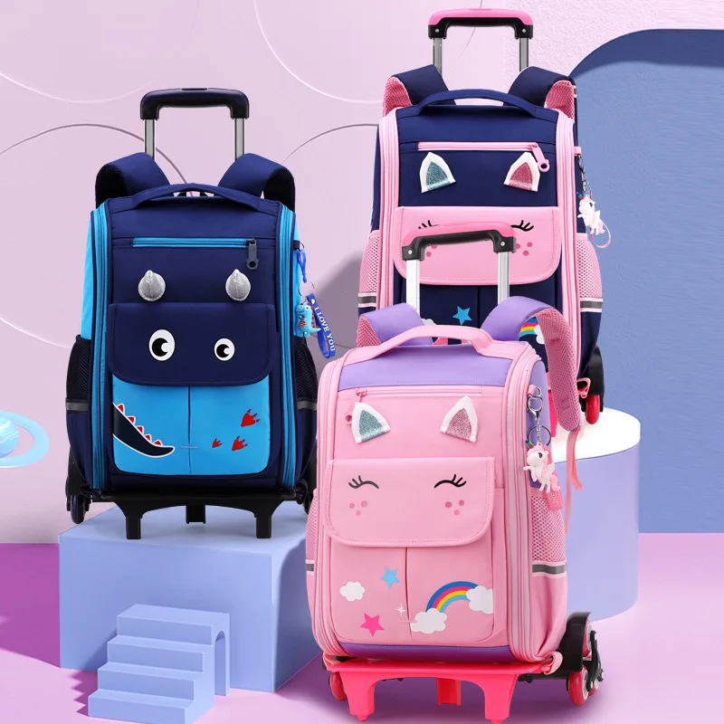 

Rolling School Bags for Girls Backpack Children Waterproof School Backpacks with Wheels Middle School Trolley Luggage Back Pack