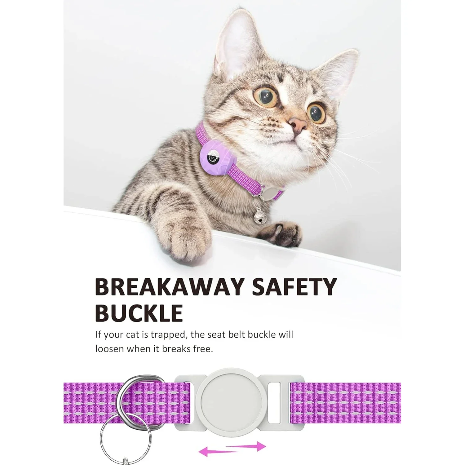 Anti-Lost Cat Collar with Airtag Holder and Bell, Kitten Collars with GPS Tracker Protective Case Reflective Cats Necklace