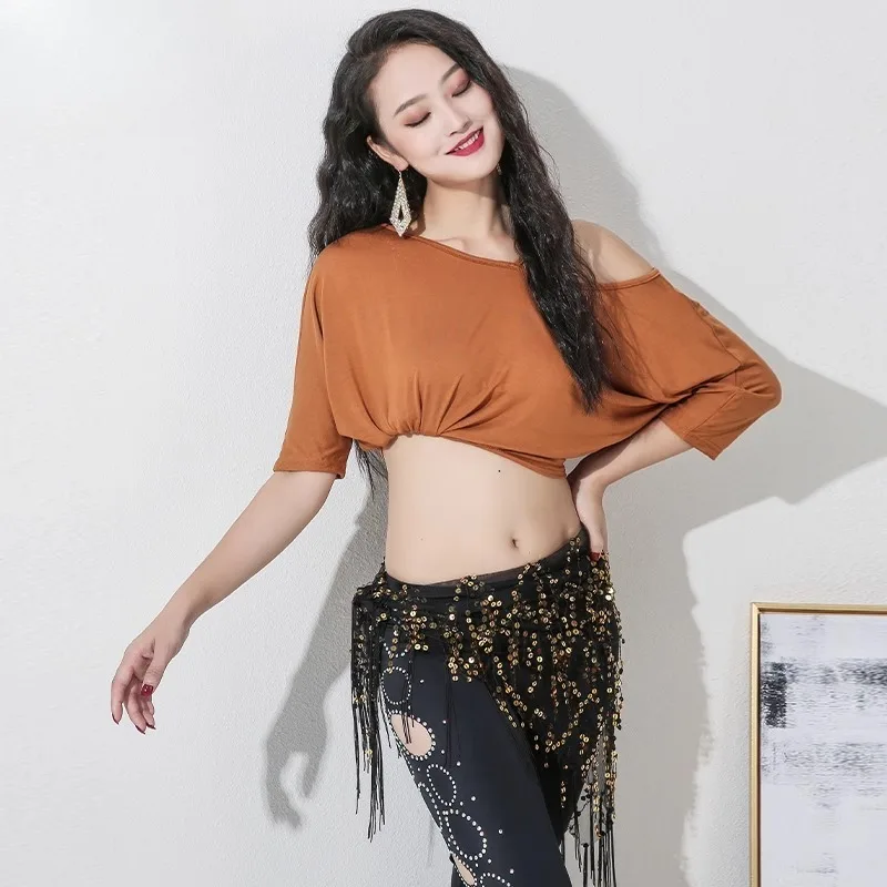 Customized New Belly Dance Costume Practice Top Irregular Off Shoulder Sexy Loose Top Belly Dancewear 벨리댄스공연복
