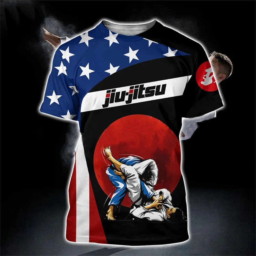 Brazil Jujitsu Judo T-shirt 3D Japanese Jiu-Jitsu Karate Graphic T Shirts for Men Boxing Sport Short Sleeve Fitness Gym Tops Tee