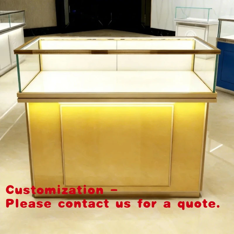 

Элитный демонстрационный стенд для ювелирных изделий Custom Modern: усиленный, золотой, со светодиодной подсветкой, из алюминия и закаленного стекла, с цельной ламинированной задней панелью