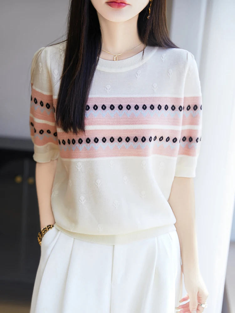 

25 новая летняя шерстяная тонкая вращающаяся футболка с круглым вырезом и цветочным принтом, женская футболка высокого качества, модная крутая удобная футболка