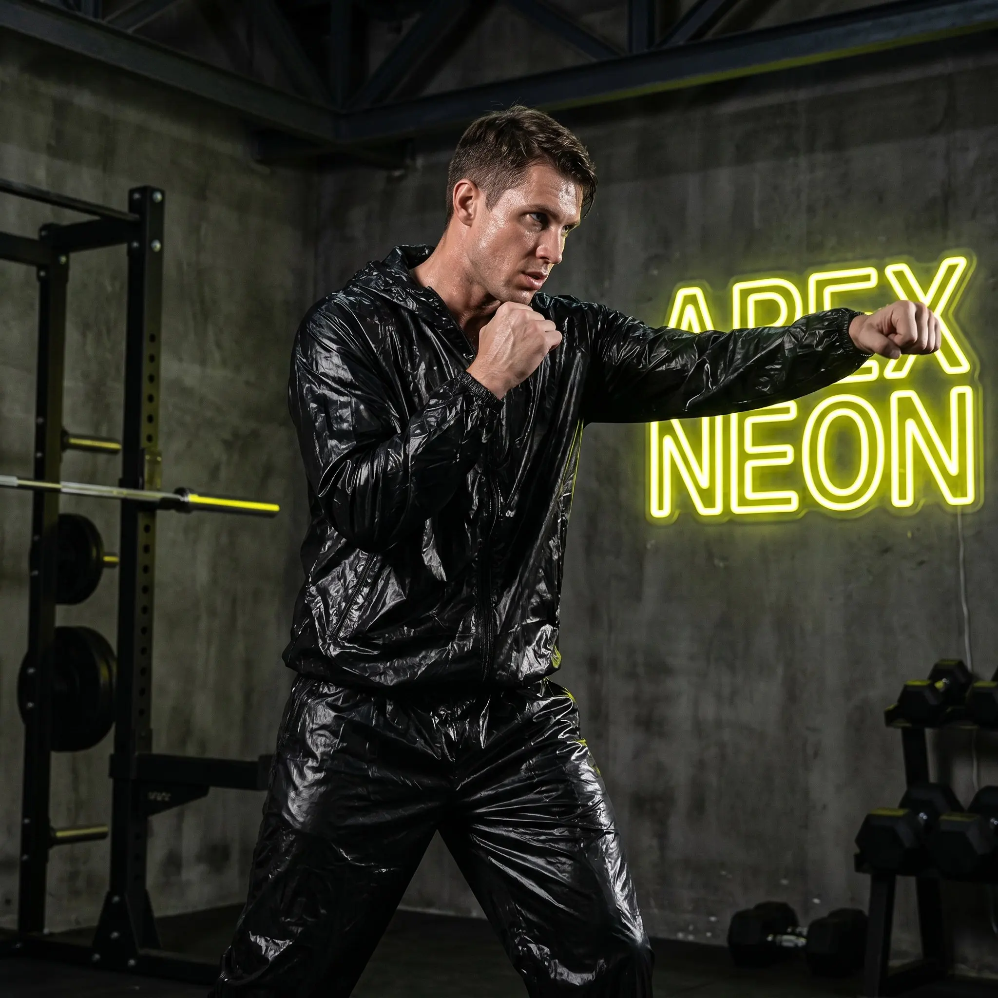 Sauna Sweat Suit PVC Hooded Zipper Black Xl Fitness Exercise Gym Workout Suit Top Pants Men Women Sauna Suits Wrap