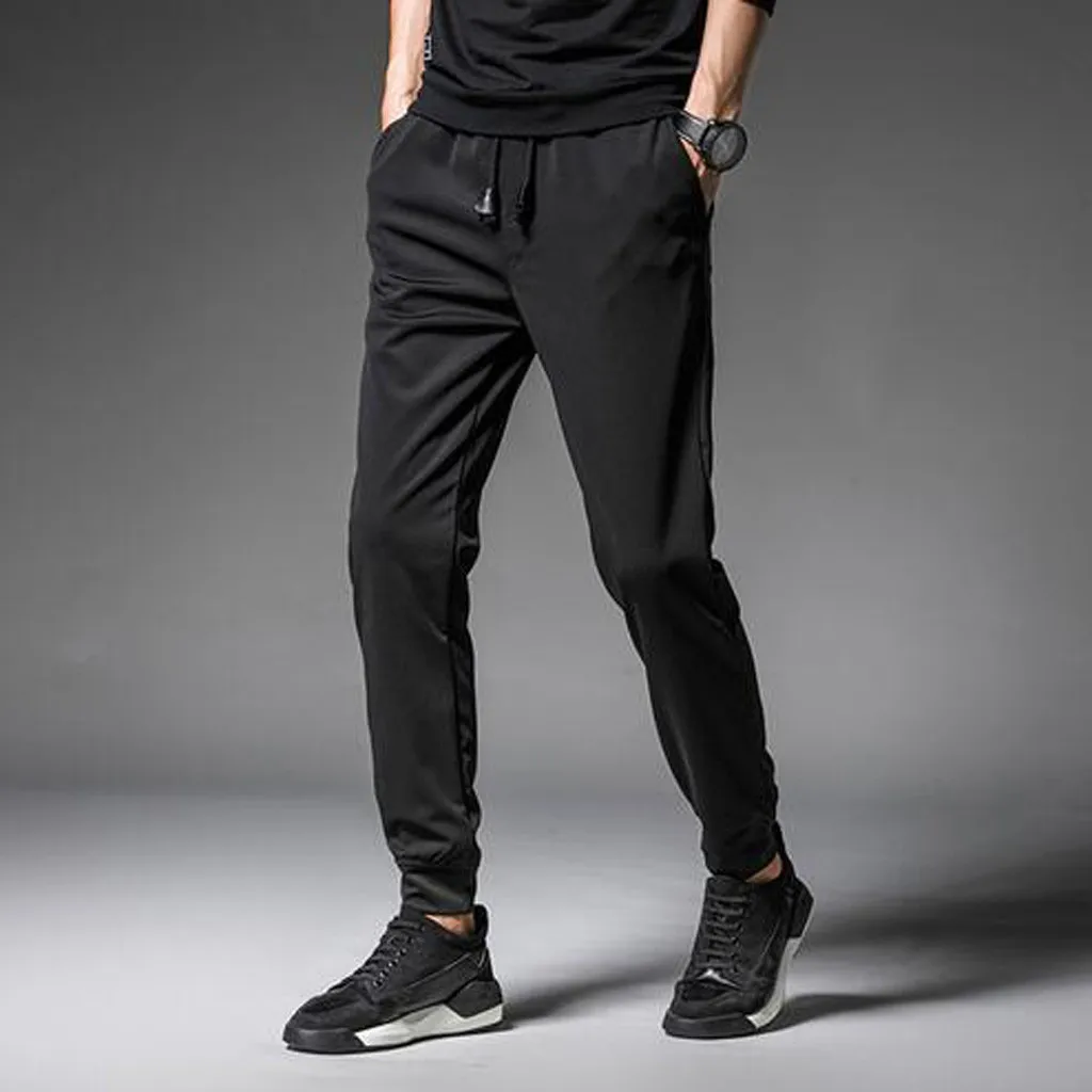 Mens Drawstring Beam Pocket Pants Fashion Feet Solid Sports Casual Trousers Mens Solid Bunched Feet Sweatpants 2024 Summer