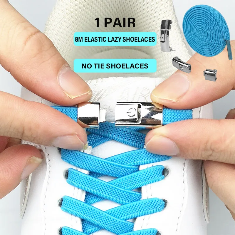 Cordones elásticos para zapatillas de deporte, cierre de presión de Metal, sin corbata, 8MM de ancho, a la moda, para hombre y mujer