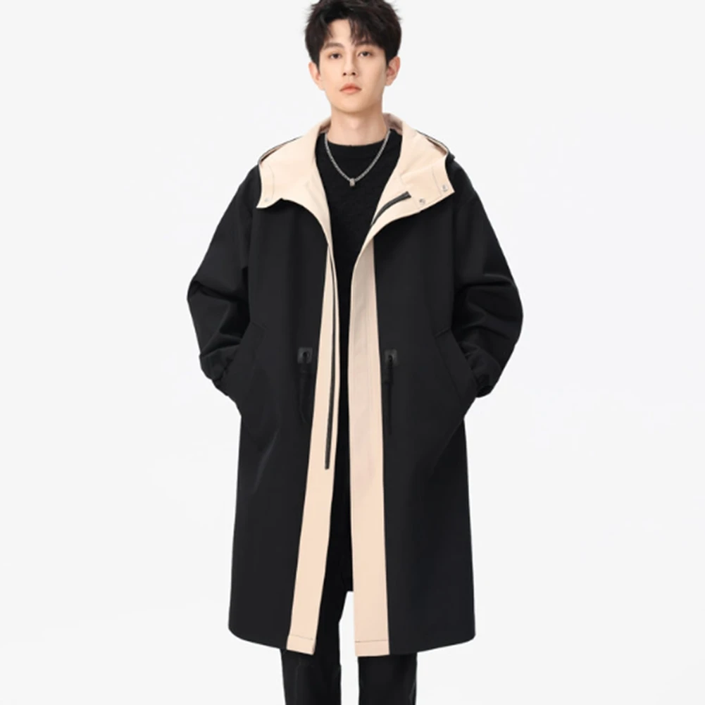 سترات كاجوال بغطاء للرأس متوسطة الطول للرجال ملابس خارجية سميكة ودافئة متباينة #4