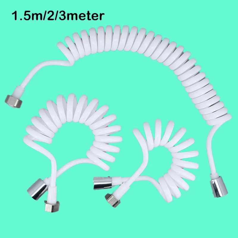

1,5/2/3 м гибкая белая насадка для душа, водяной шланг, пластиковый распылитель для унитаза, биде, телефонная пружина, мягкие аксессуары для ванной комнаты S1