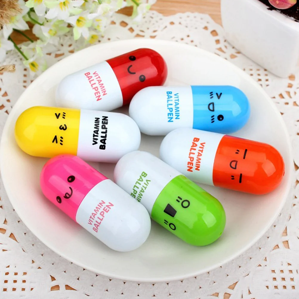 6Pcs Tiny Capsule Style Retractable Ball Pen Adorable Design Writing Instrument for Children Unique Stationery Gift for Students