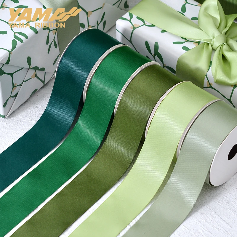 YAMA 25 28 32 38 mm 100yards/lot Single Face Satin Ribbon Light and Dark Green for Party Wedding Decoration Wedding supplies