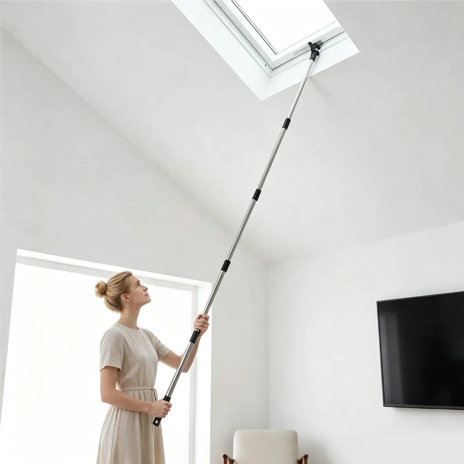 Sturdy Skylight Pole with Hook Threaded Universal Head Plastic Stainless Steel Build for Roof Window and Blind Control