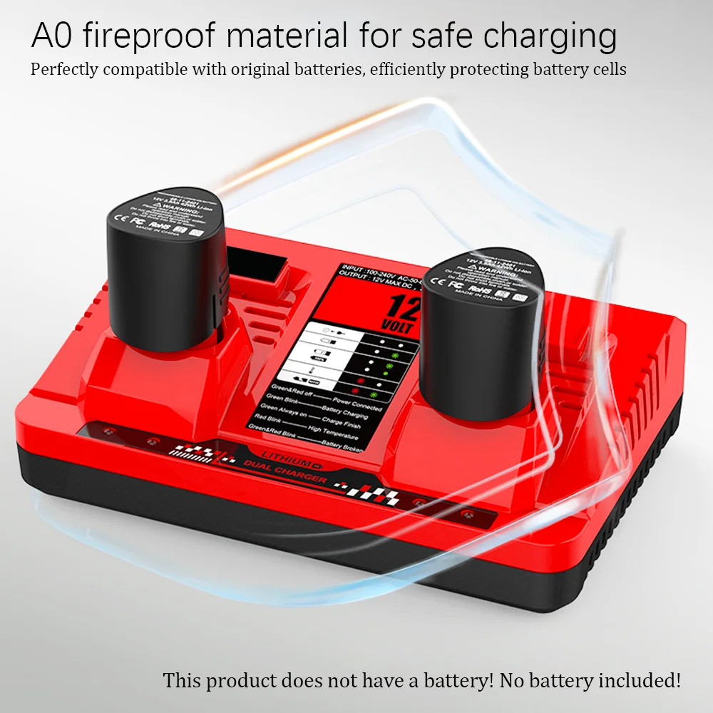 

Dual Slot Rapid Charger overcharge protection For Milwaukee Power Tools 12V Lithium Battery Charger Tools Battery Power Charger