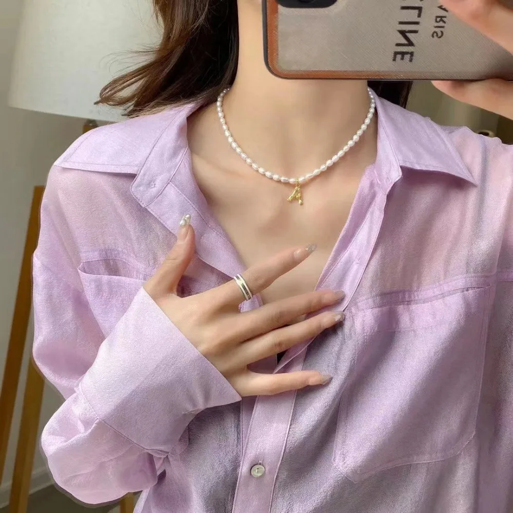 Fashion French Elegant Cold Style Metal Gold-plated Bamboo Texture 26 Letters Freshwater Pearls Multi-select Necklace Jewelry