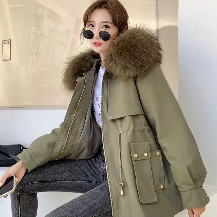 UMI MAO New Women's Parka Fashionable Rex Rabbit Fur Inner Lining Fox Fur Collar Detachable Mid-Length Fur Coat For Women
