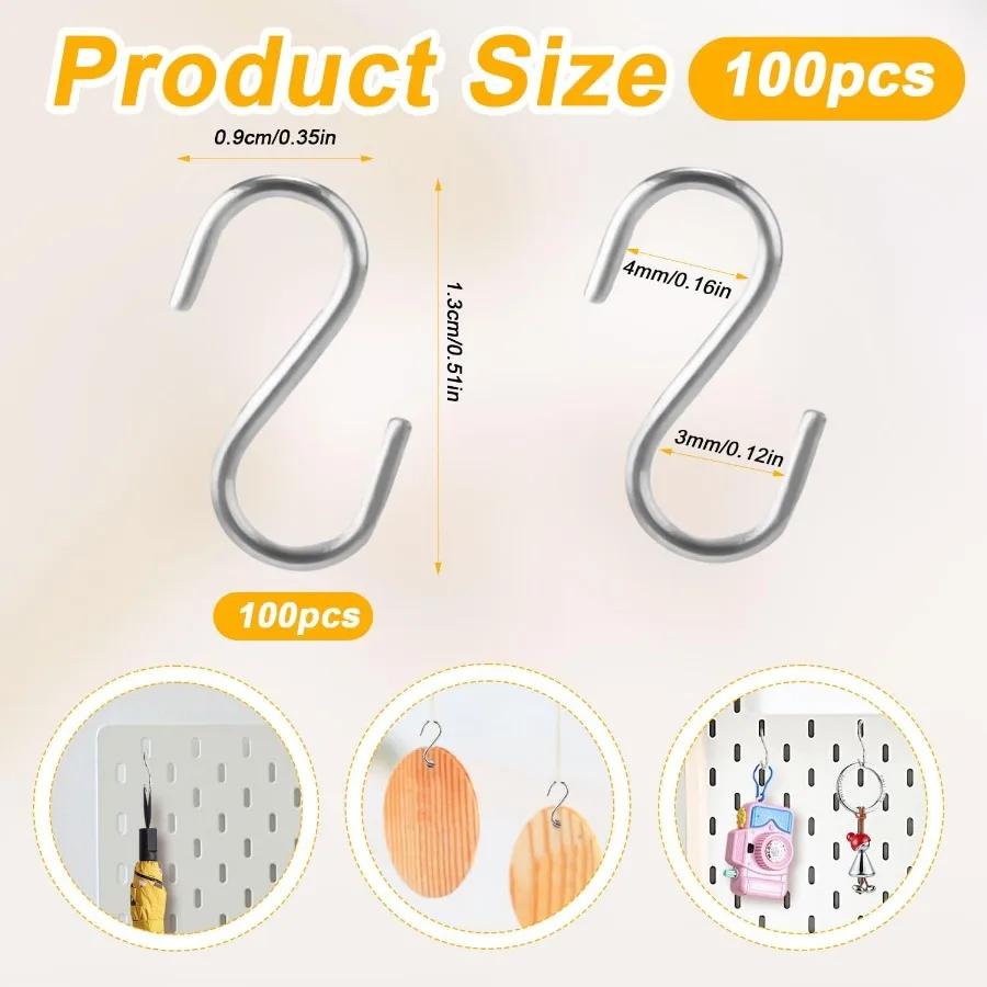 100 قطعة خطافات صغيرة S للتعليق خطاف صغير على شكل S من الفولاذ المقاوم للصدأ خطاف على شكل S مع صندوق تخزين خطافات Orment Craft بها بنفسك Craft