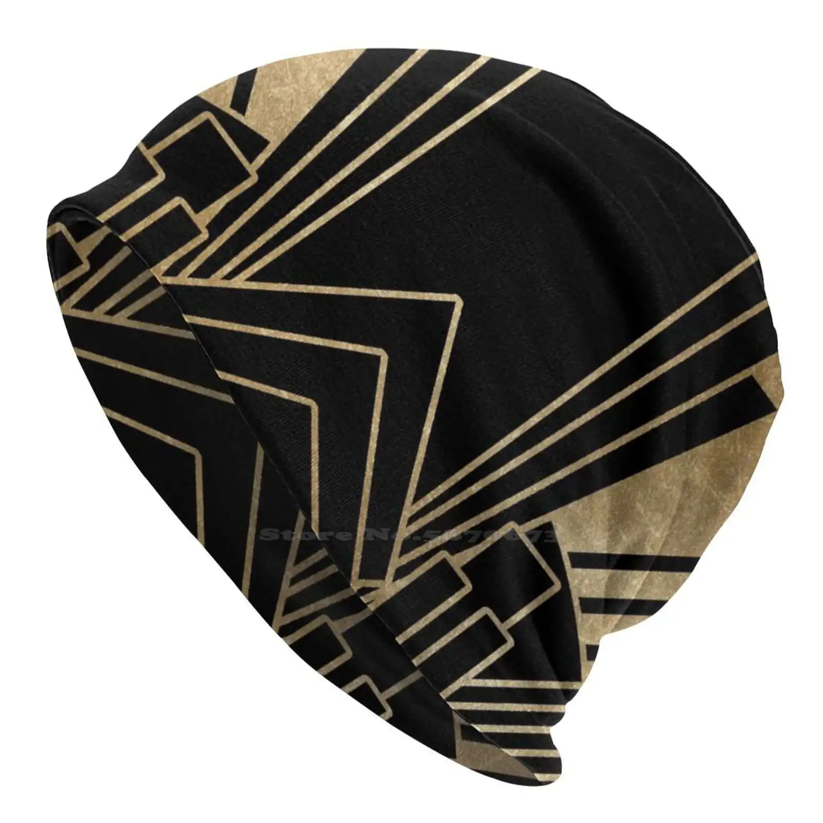 Art Deco Design Knitted Hat Warm Beanie Outdoor Caps Golden Faux Foil Black A Little Party Never Killed Nobody The Great Gatsby