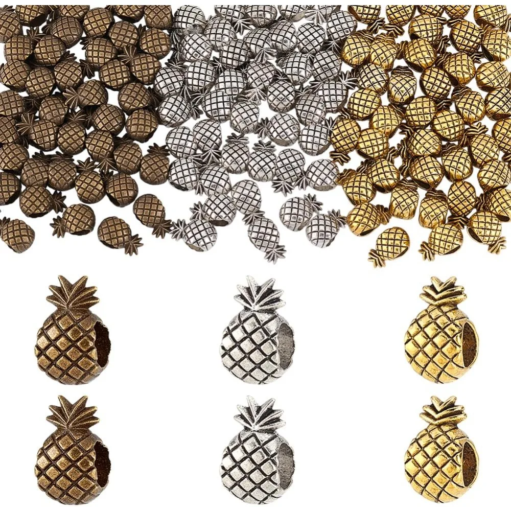 

120pcs 3 Colors Large Hole Beads Pineapple Beads Alloy Spacer Beads with 4.7~5mm Hole European Beads Beads for Leather Cord