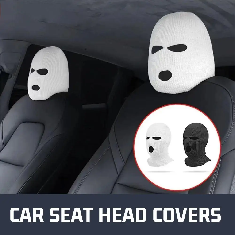 

1PC Spoof Car Seat Cover Masked Person Knitted Headgear Halloween Accessories Warning Headrest Car Cover Decoration Anti-th M8Y0