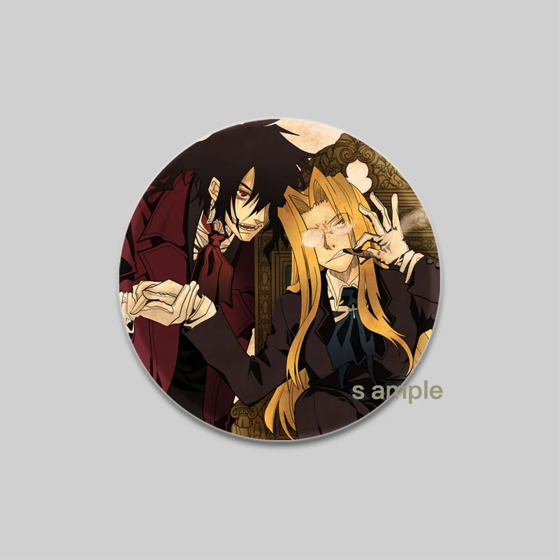 58mm Round Anime HELLSING Enamel Pins Black and White Handmade Brooch Cartoon Cosplay Badge on Backpack Jewelry Accessories Gift