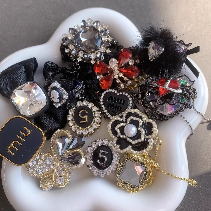 

Handmade Diy Craft New Heavy Industry Diamond Ball Black Phone Chain Bead Pen DIY Loose Bead Tassel Accessories Bow Love