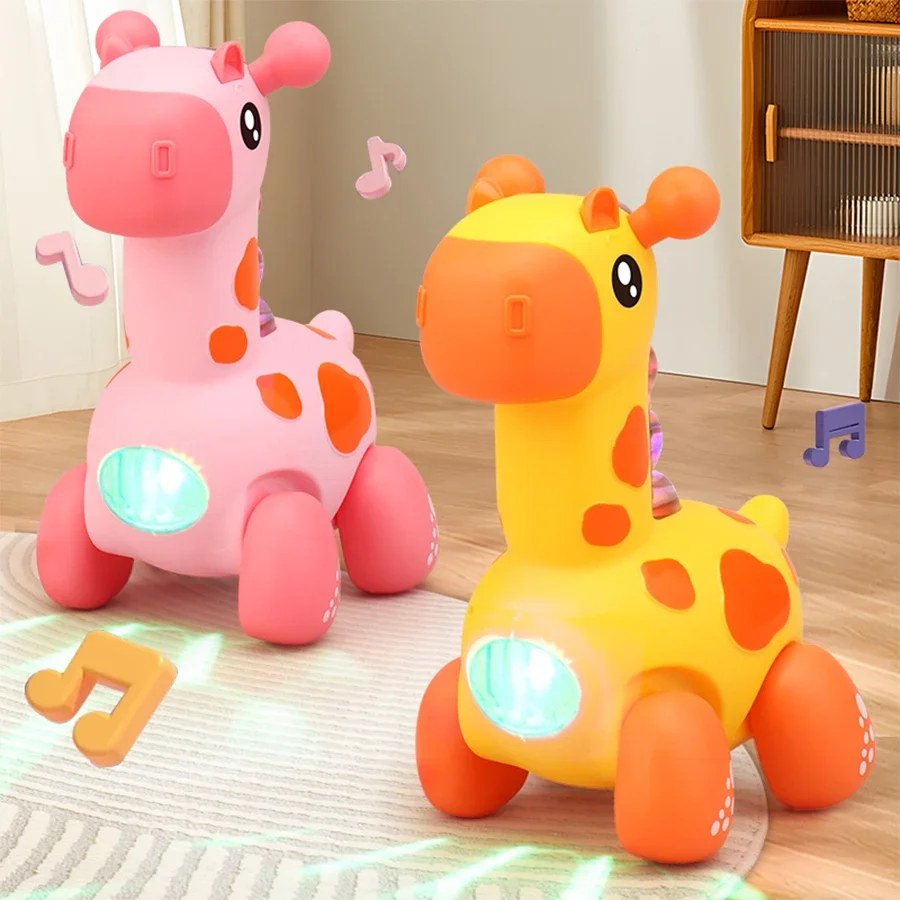 Juguetes eléctricos para gatear con música, juguetes de cuerda de jirafa con rompecabezas ligero para niños, juguetes luminosos de educación temprana