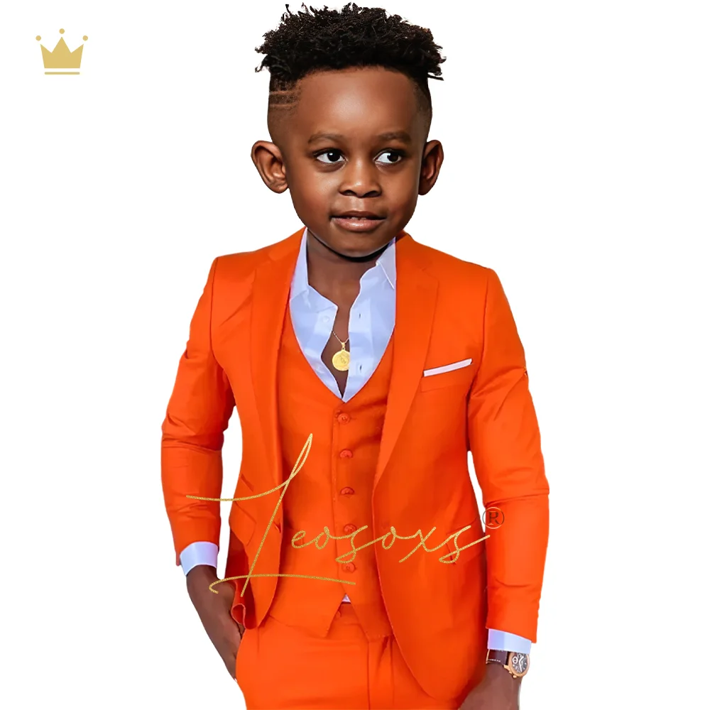 Conjunto de vestido de terno laranja da moda para meninos. Smoking personalizado para festa de casamento, feriado, aniversário, para crianças de 2 a 16 anos