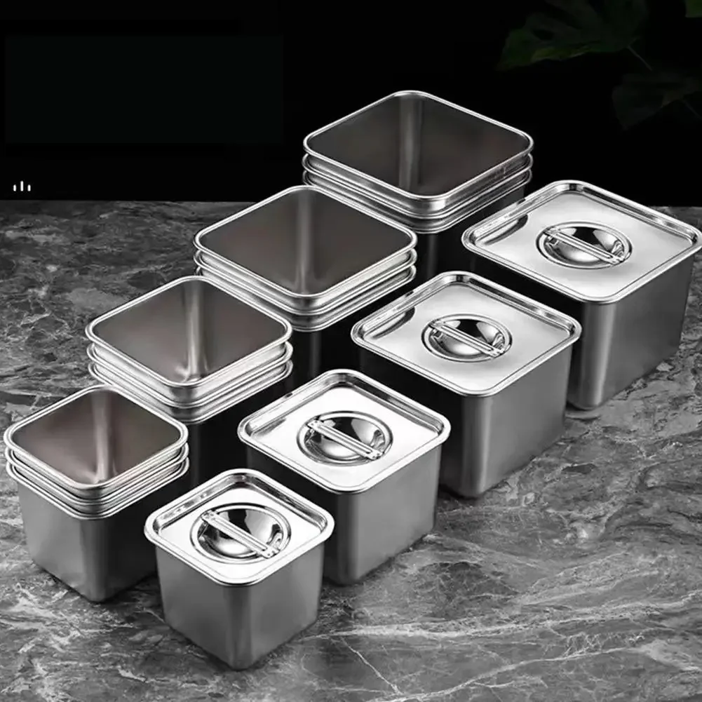 square basin Rectangle tray basin with lid GN Pan stainless steel Food pan Chafing Buffet restaurant milk tea shop seasoning box