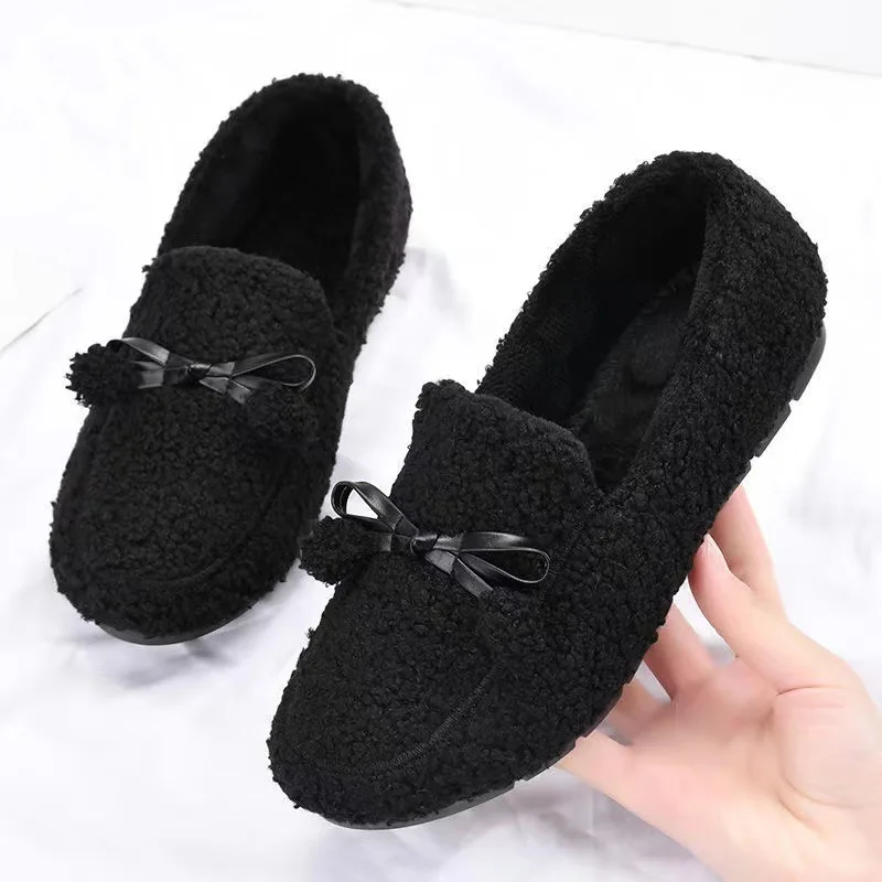 ton shoes for autumn and winter 2025 flat bottom anti slip bean shoes women's cloth shoes with plush fur shoes
