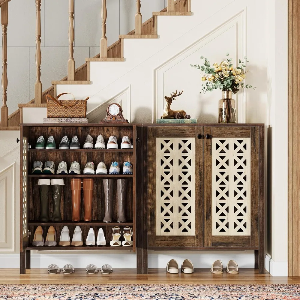 

2 Pack 5-Tier Shoe Cabinet，25 Pairs Farmhouse Shoe Organizer with Adjustable Shelves，All-Wood Freestanding Shoe Storage Cabinet