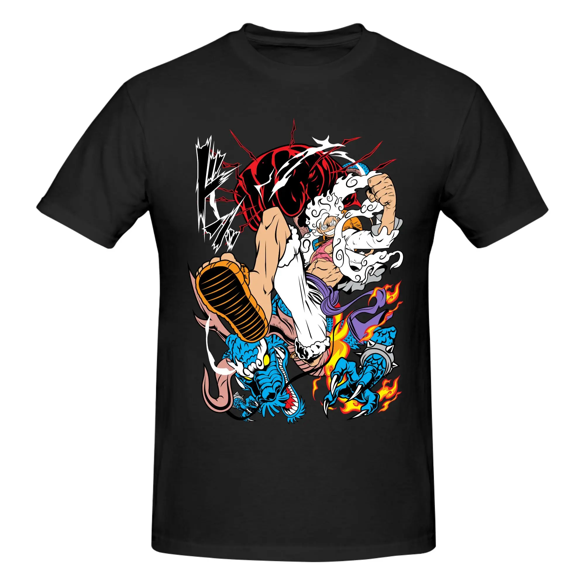 

Мужская цельная футболка Уличная одежда с короткими рукавами из чистого хлопка Luffy x Kaido Colthing Модная повседневная дизайнерская футболка с графическим рисунком