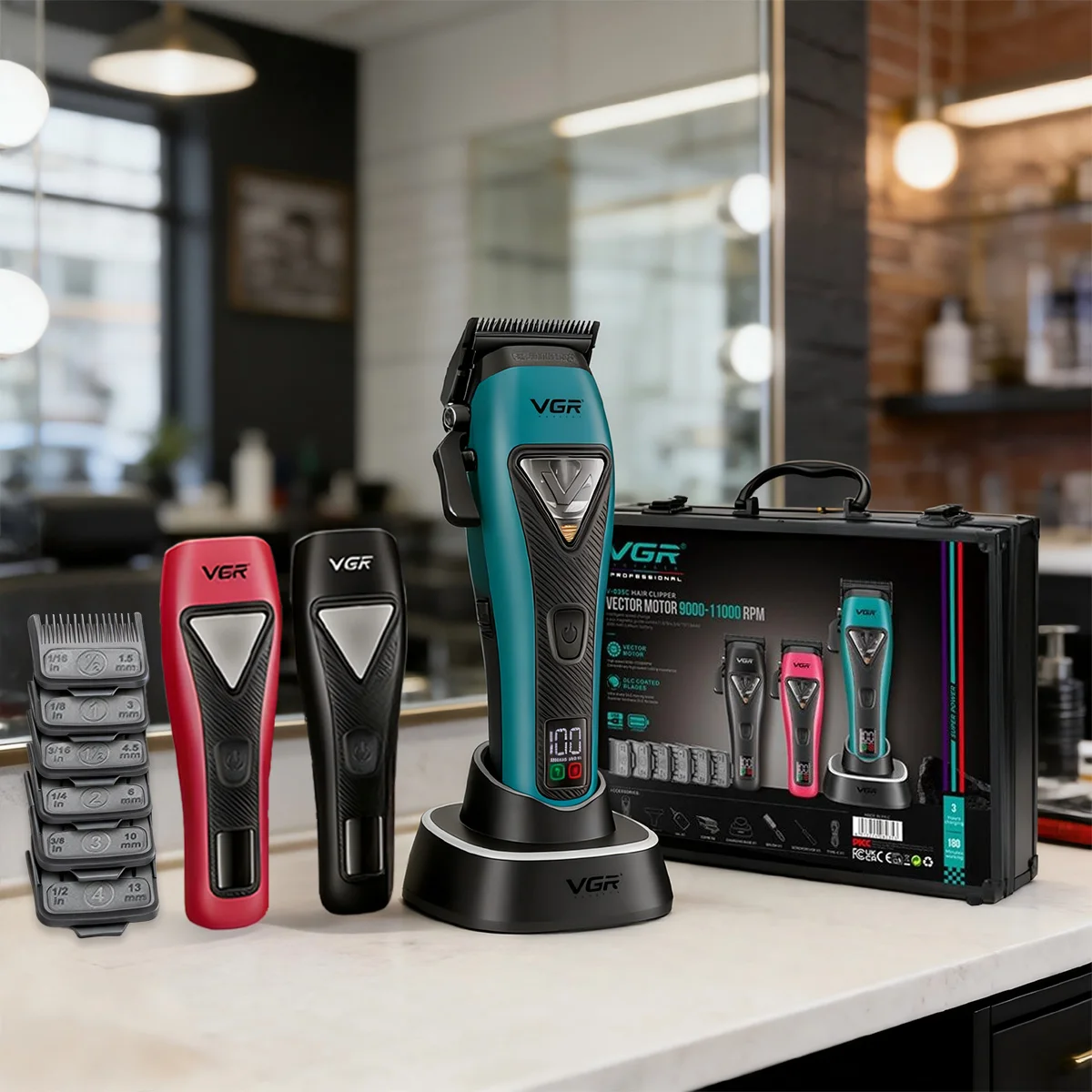 

VGR машинка для стрижки Триммер для волос Профессиональный Машина для стрижки волос Беспроводной Машинка для стрижки Парикмахерская Регулируемый Машинка для стрижки Светодиодный Стрижка волос Триммер для мужчин V-035