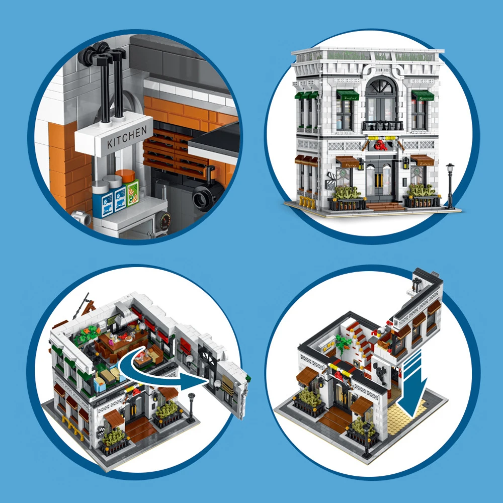 4132 pezzi, set di blocchi da costruzione per ristoranti di frutti di mare, kit di costruzione di case modulari MOC, edifici di paesaggi stradali urbani, regalo per affilisti
