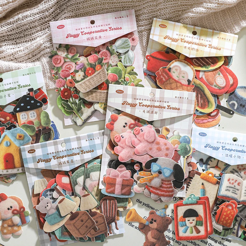 

30pcs Velvet Star Cooperative Series Velvet Hard Card Sticker Pack Cute Hand Account DIY Scene Decoration Material Sticker