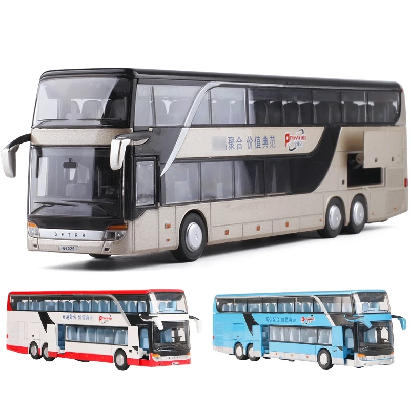 1:50 Bus Toy Car For Boy Diecast Metal Model For Children Pull Back Miniature Sound Light Educational Collection Gift Kid