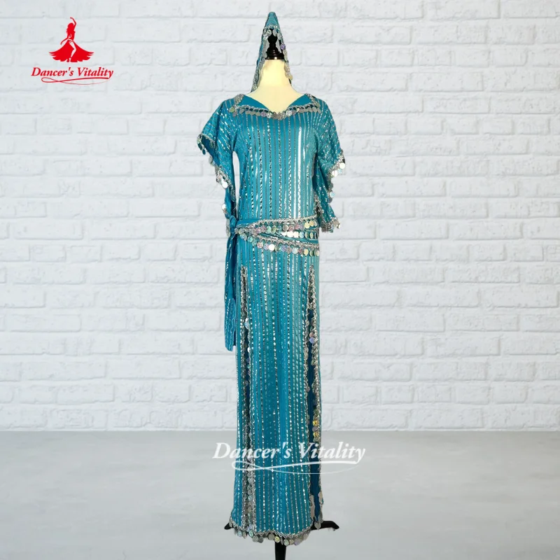 BellyDance Costume Customize Sequined Robe+Headscarf+Hip Scarf 3pcs Shaabi Baladi Saidi Performance Clothing Dancer's Vitality