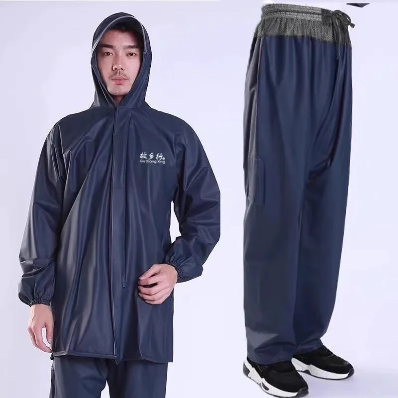 Man's Green Thick Hooded Jacket With Trousers Suit for Rainproof Waterproof Working