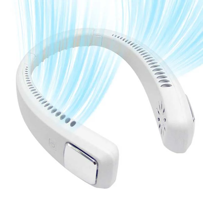 

Bladeless Hanging Hand Fans USB Rechargeable Leafless Mini Neck Fan Battery Plastic Air Cooling Fan White