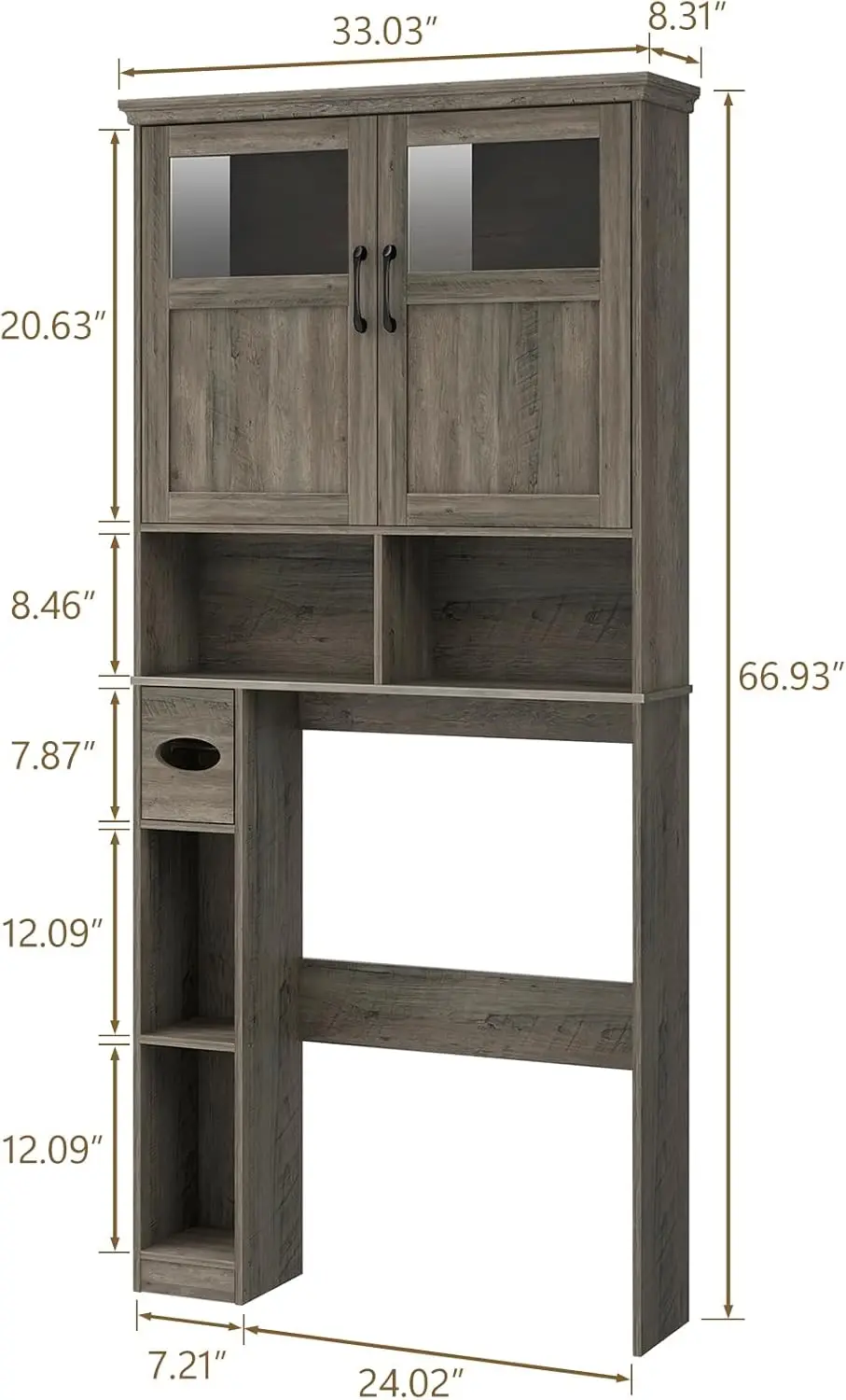 

Over-The-Toilet Storage Cabinet with Double Doors, Toilet Paper Holder Stand & Adjustable Shelf, Freestanding Space Saver,New