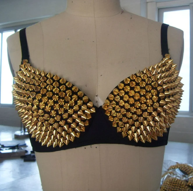 Sexy biustonosze kobiety Party 2021 nowy Punk taniec Push Up biustonosz stroje do nocnego klubu biustonosze Bralette Encaje Fringe Patch Golden