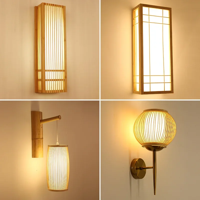 

New Chinese Creative Wall Lamp Simple Bamboo Artwork Zen Corridor Aisle Stair Light Japanese Bedroom Bedside Balcony Wall Lamp