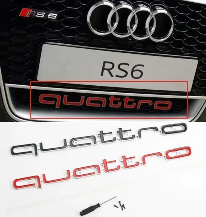 Quattro Emblem 3D ABS Car Front Grille Emblem For AUDI A3 A4 A5 A6 A6L A7 A8 Q3 Q5 Q7 S3 S4 S5 RS3 RS4 RS6 Badge Accessories