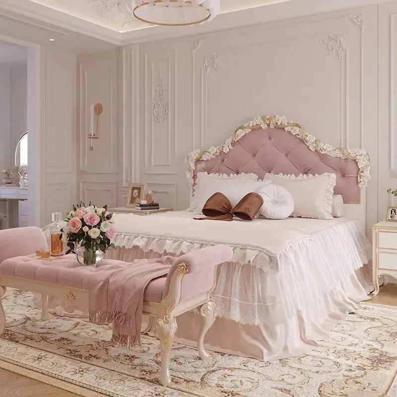 Modern Design Single King Size Solid Wood Bed Frame High Back Upholstered Headboard Soft Bed Massage Home Bedroom Storage