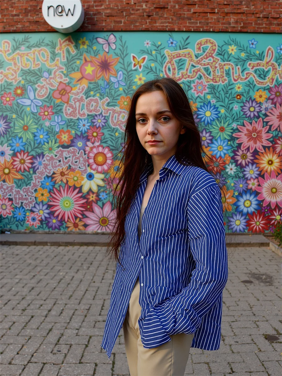 

Синие полосатые рубашки для женщин, хлопковые блузки, летняя одежда, повседневные, в стиле знаменитостей, с бантом, мягкий принт