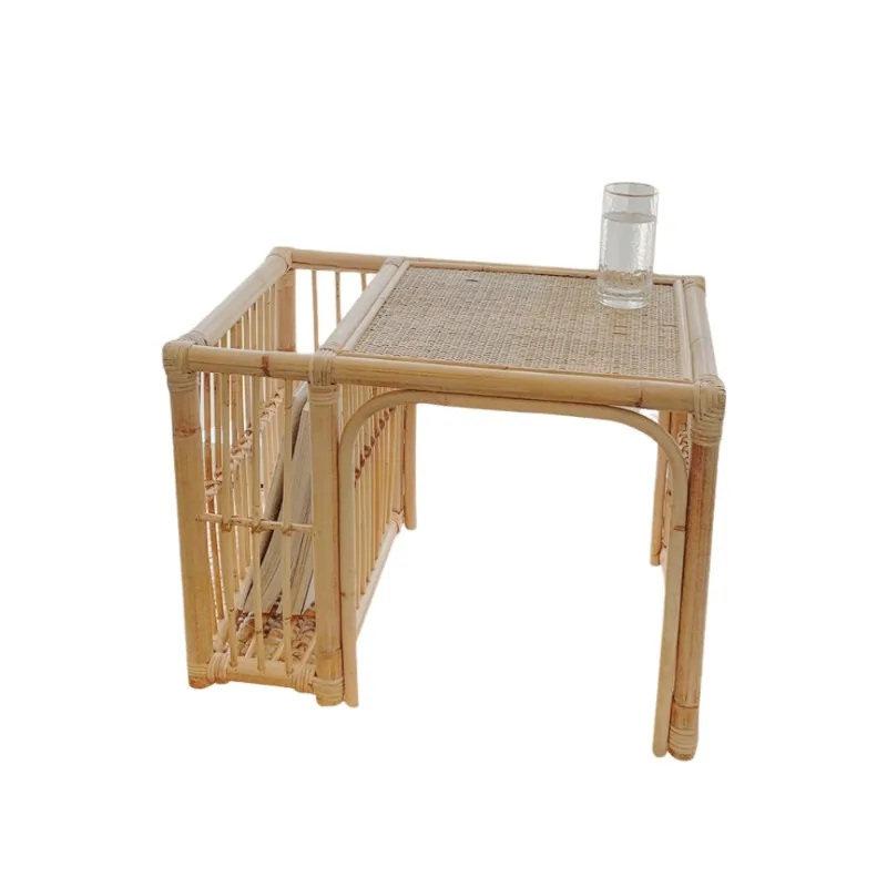 

True vine small coffee table storage side few handmade rattan elements balcony Japanese simple side table